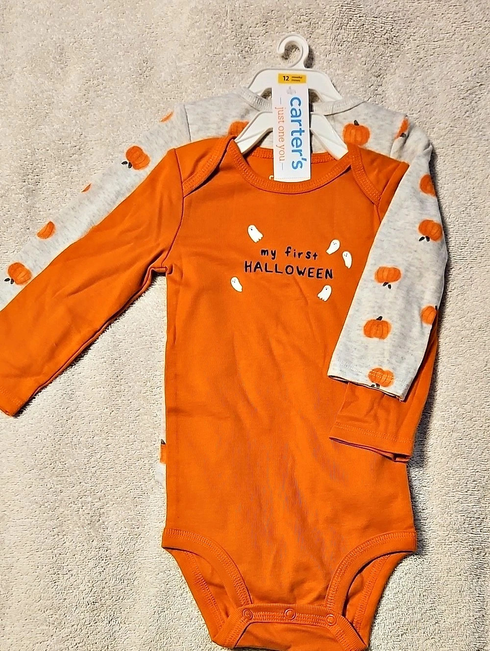 Carter's My First Halloween Bodysuit Orange & Gray Baby 12m NWT